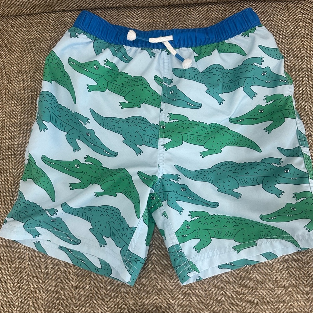 Mini Boden Alligator Print Swim Shorts - Blue and Green